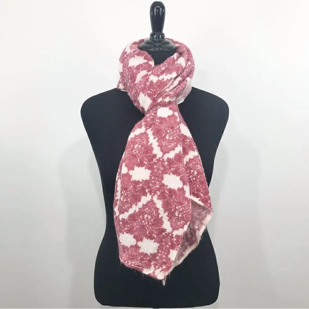 Michael Stars Ivory and Red “Faded Lace” Knit Scarf Shawl Wrap